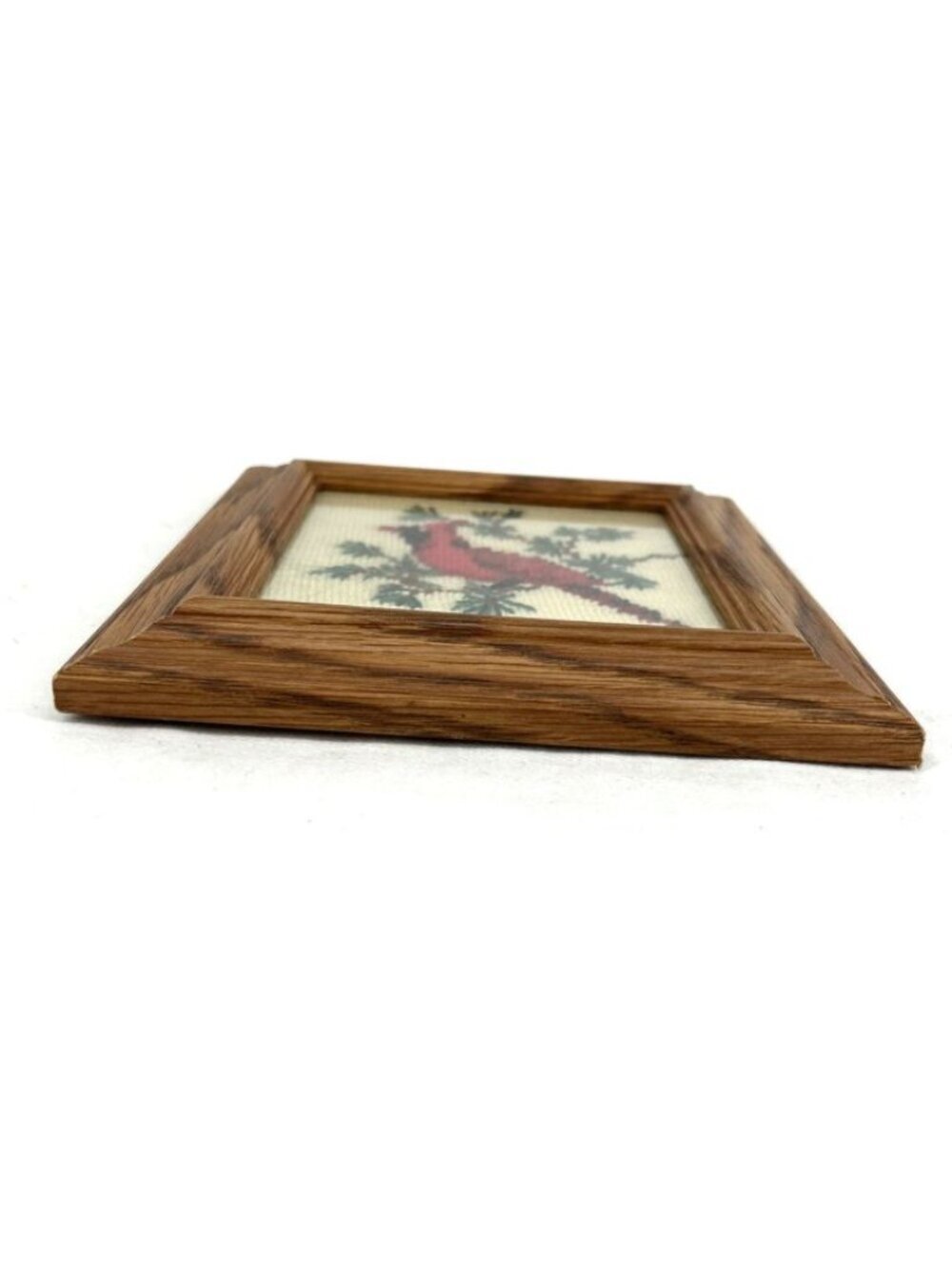 Needlepoint Red Bird Cardinal on Limb 7.25 x 7.25" Handmade Framed - Picture 3 of 7